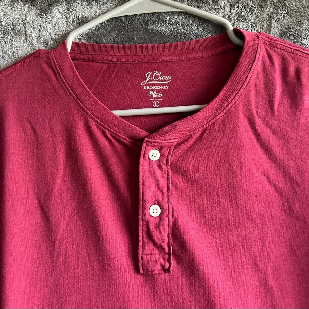 J Crew Broken -‎ In Henley Shirt Mens Large Red Long Sleeve Casual Layering